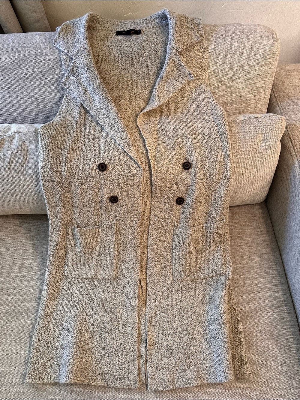 Love Tree Longline Knit Vest Size 1X/2X Plus Sleeveless Open Cardigan Beige - Picture 4 of 12